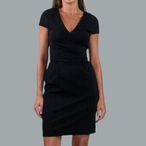 STRENESSE GABRIELLE STREHLE BLACK PLEATED V-NECK DRESS